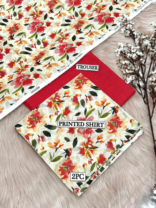 2 Pcs Women's Unstitched Digital Print Suit